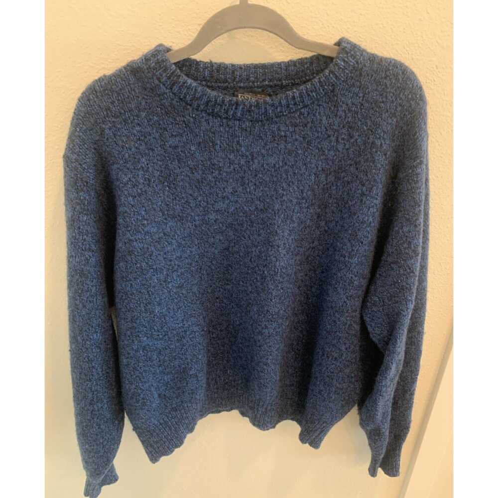 VINTAGE Lands End Sweater Men XtraL Blue Wool  Pullover Crewneck USA 90s